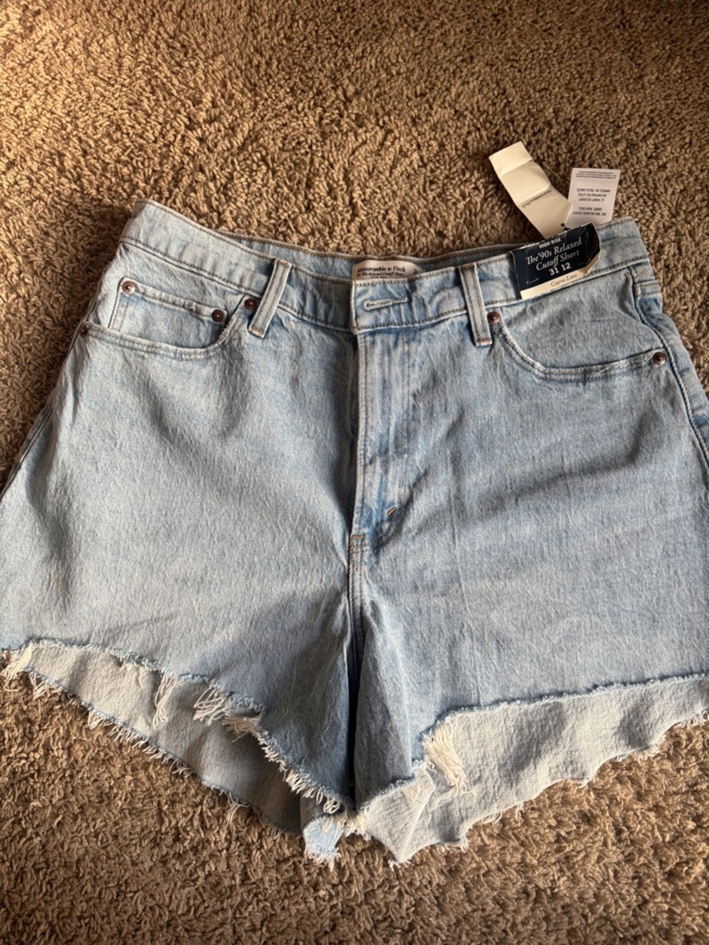 Abercrombie & Fitch Pale Blue High-Rise Frayed Denim Shorts
